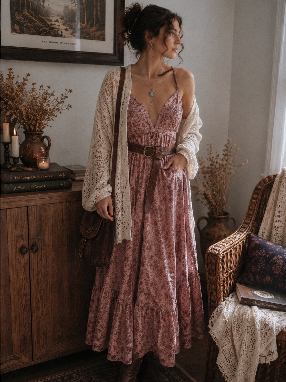 Free People Embellished Floral Maxi Dress XS Blush Pink Open Back Boho Festival
